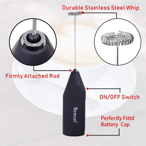 Handheld Milk Frother with Stainless Steel Whisk, Portable and Powerful Foam Maker for Morning Coffee, Latte, Cappuccino, Hot Chocolate (Black)...