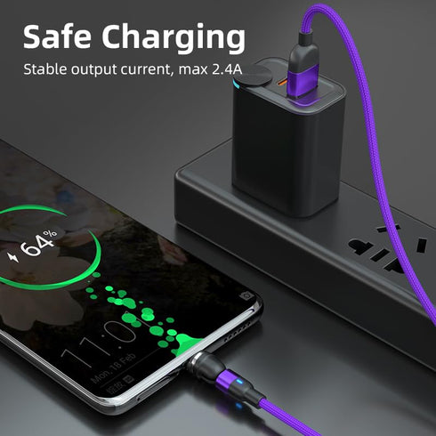 Magnetic Charging Cable, 540 ° Rotating Magnetic Phone Charging Cable with LED Light, 3-in-1 Nylon Woven Magnetic Phone Charger, Compatible with T...