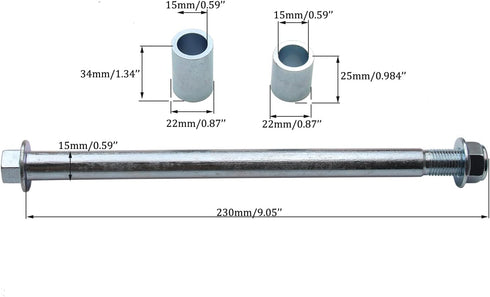 15mm Front or Rear Wheel 9" (230mm) Axle with Spacers for XR50 CRF50 70cc 90cc 110cc 125cc...