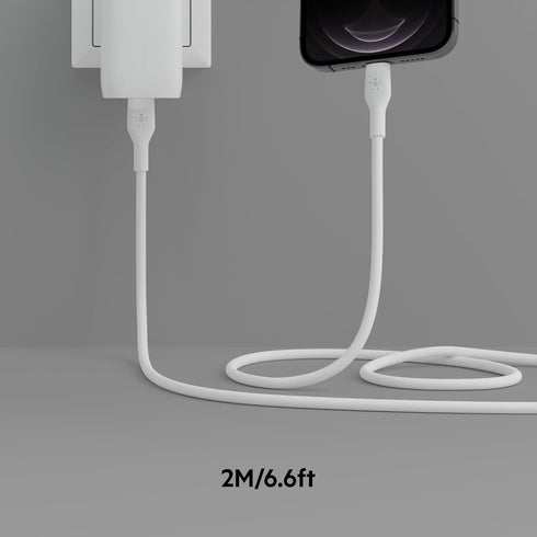 Belkin BoostCharge Flex Silicone USB-C to Lightning Cable (2M/6.6FT), MFi-Certified Charging Cable for iPhone Series with Cable Clip - White...
