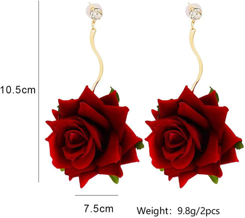 Denifery Boho Red Rose Earrings Rose Flower Dangle Drop Stud Earrings with Sparkly Crystal for Women Statement Jewelry Gifts...