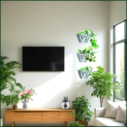 Silver Disco Wall Planters,Disco Wall Vase,Disco Plant Hanger,Disco Wall Flower Pot,Plastic Modern Hydroponic Hanging Wall Planters Vertical Syste...