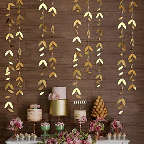 Gold Party Decorations Leaf Garland Hanging Paper Gold Leaves Streamer Banner for Wedding Engagement Bridal Shower Birthday Baby Shower Spring Sum...
