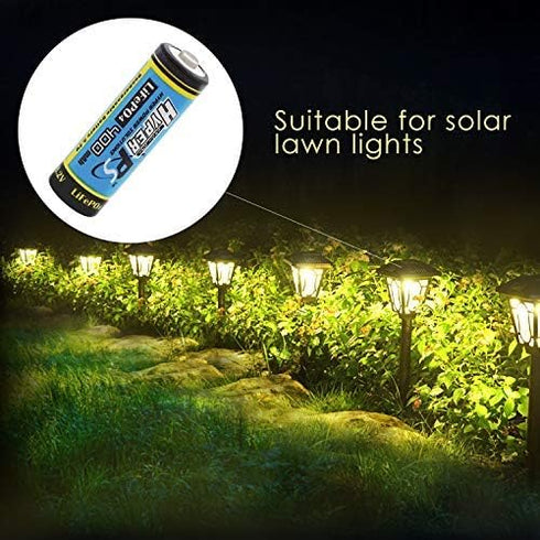 (2-Pack) 3.2V LiFePo4 14430 (14 x 43mm) 400mAh Rechargeable Battery for Solar Panel Light, Tooth Brush, Shaver, Flashlight...