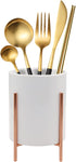Rose Gold Cutlery Holder, Ceramic Silverware Holder with Metal Frame Kitchen Cooking Utensil Holder, Robust Silverware Caddy 4.7*3.15 inch Gold 1 ...