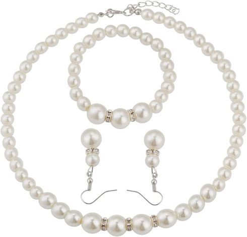 3PCS Pearl necklace Set-Freshwater Pearl Necklace for Charm Lady Girlfriend Wedding Birthday Anniversary Includes Necklace,Bracelet,Earrings Jewel...