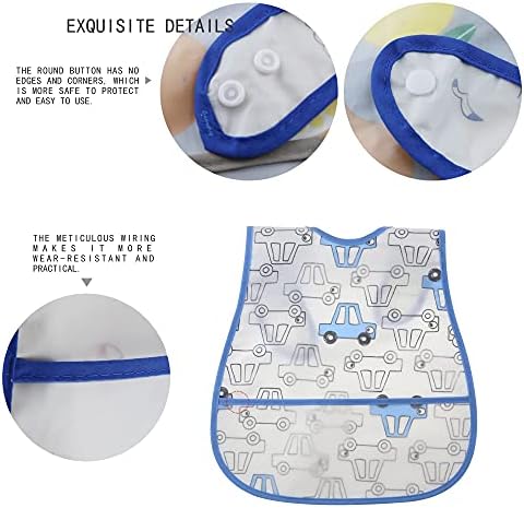 Baby Bib Waterproof With Snaps for Infants and Toddlers - 4pcs Food Catcher Bibs (Car Puppy Bear)...