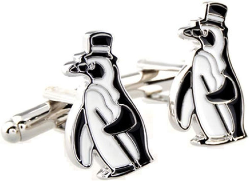 Penguin Top Hat Cane Formal Winter Pair of Cufflinks in a Presentation Gift Box & Polishing Cloth...