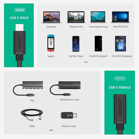 UGREEN USB Type C Extension Cable (10Gbps), USB 3.2 Type C Male to Female Fast Charging, Compatible with MacBook Pro iPad Pro Dell XPS Surface Swi...