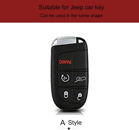 Leather Car Key Fob Cover Compatible with Jeep Keyless Remote Control Grand Cherokee Dodge Challenger Charger Dart Durango Journey Chrysler 200 30...