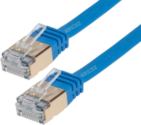 High Speed Ultra Flat CAT7 Ethernet Cable, RJ45 Computer Internet LAN Network Ethernet Patch (White, Blue, Black) (6FT, Blue)...