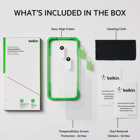 Belkin Tempered Glass Screen Protector - iPhone 14 Pro Screen Protector - Included Guide Stickers for Easy Alignment - 9H Hardness Tested - Compat...