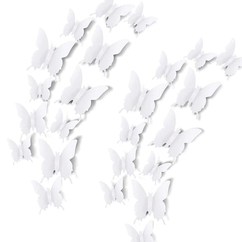 24pcs 3D Butterfly Removable Mural Stickers Wall Stickers Decal for Home and Room Decoration (White-24pcs)...