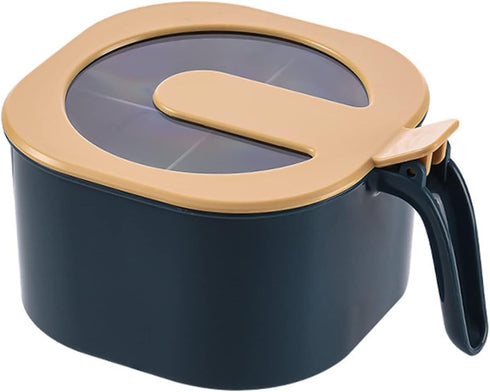 Seasoning Box With Lid, 4 Compartments Seasoning Rack Spice Pots with Handle and 4 Spoons Home Kitchen Condiment Jars for Sugar Salt Pepper(Blue)...