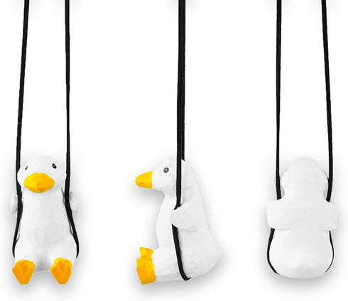 VIPbuy Handmade Wooden Swinging Duck Car Hanging Ornament - Cute Hand Carved Painted Wood Duck Figurine Car Mirror Hanging Accessories Decor Gifts...