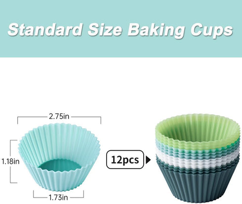 Silicone Muffin Baking Cups 12 Pack Reusable Cupcake Liners Non-stick Cake Molds, BPA Free, Dishwasher Safe...