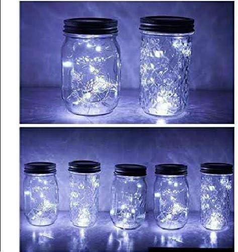 6 Pack Mason Jar Lights, 20 LED Solar Cold White Fairy String Lights Lids Insert for Garden Deck Patio Party Wedding Christmas Decorative Lighting...