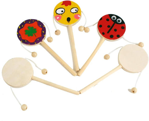 EXCEART Baby Toy 6pcs Wooden Musical Rattle Toy Unfinished Wooden Rattle-Drum Round Corner Handcraft Baby Shaking Drum Early Educational Toy for K...