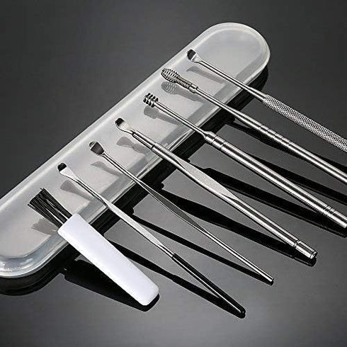 BetyBedy 7 Pcs Ear Pick, Ear Cleansing Tool Set, Ear Curette Earwax Removal Kit with a Small Cleaning Brush and Storage Box, Silver...