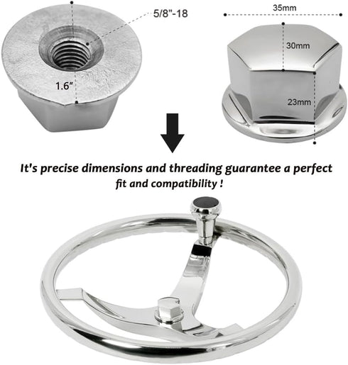 Steering Wheel Center Nut for 1/2"-20 or 5/8"-18 Boat Manual Helms System, 316 Stainless Steel (5/8”-18)...