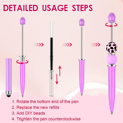 30 Pcs Plastic Beadable Pens 2 in 1 Stylus Bead Pen Empty Tube Floating Black Ink Bead Pens with 30 Pcs Black Refills for DIY Making Gift Kids Stu...