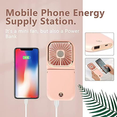 Portable Mini Fan Small Battery Operated Fan 5 in 1 as Power Bank,Phone Holder,Handheld Fan,Desk Fan, USB Rechargeable Personal Hand Fans,3000 mAh...