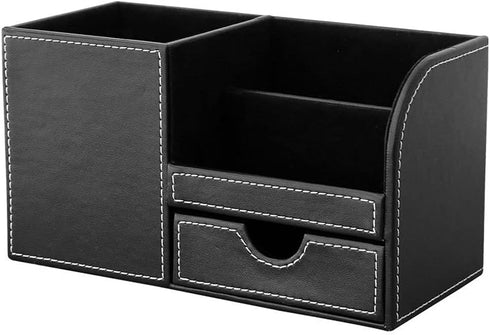 KINGFOM Desk Organizer Office Supplies Caddy Pu Leather Multi-function Storage Box Pen/Pencil,Cell phone, Business Name Cards Remote Control Holde...