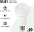 A19 LED Light Bulbs 60W Equivalent 15W Energy Use, E26 Base 4000K Cool White Dimmable 1600Lumens Brightness and 220-Degree Beam Angle Classic Clea...