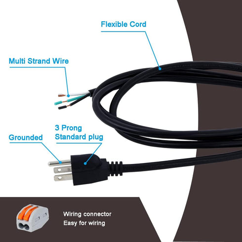 AC Power Cord Pigtail Heavy Duty 14 Gauge 3 Prong 6 Feet Open End 3 Wire SJT 14AWG Power Supply AC Plug NEMA 5-15P, Replacement AC Wall Cable 15A,...