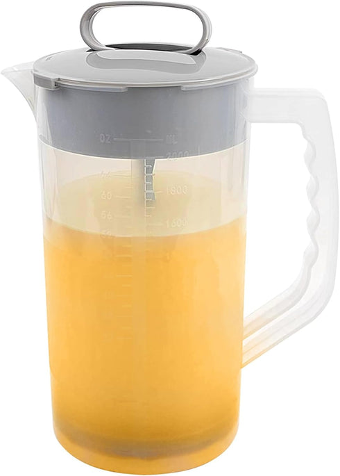 1 Pack Mixing Pitcher for Drinks 2 Quart/ 64oz Plastic Water Pitcher with Lid?Easy-Mix Juice Container?Angled Plastic Blades and Adjustable Mixer ...