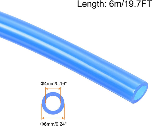 Pneumatic Tubing Pipe,6mm x 4mm Blue PU Polyurethane Tube,19.7FT 6M,PU Air Line Tubing Hose Tubes for Air Compressor,Fluid Transfer,Air Brake...
