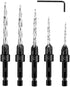 Countersink Drill Bit Set 5Pcs #4#6#8#10#12 Tapered Drill Bit for Woodworking, Counter Sink Drill Bit for Wood, Hex Shank Quick Change Counter Sin...