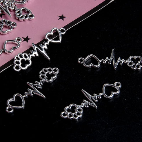 50 PCS 10pcs Antique Silver Plated Heart Footprint Electrocardiogram Charms Pendant for Jewelry Making Bracelet Accessories DIY Craft Findings...