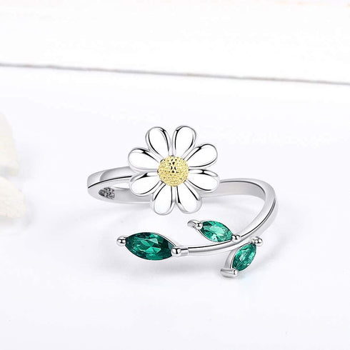 Daisy Anxiety Relieve Rings - 925 Sterling Silver You Are My Sunshine Sunflower Fidget Jewelry ADHD Stress Relieving Spinner Ring for Women...