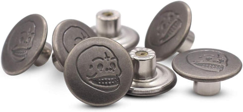 17mm Skull and Bones Gun Black Jean Buttons No-Sew Tack Buttons Kit...