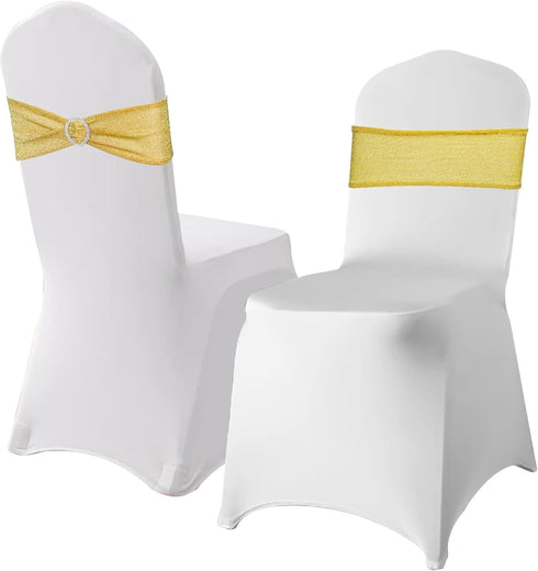 Eternal Beauty Set of 10 Gold Chair Sashes Glitter Chair Band Spandex Chair Sashes for Folding Chairs Wedding...
