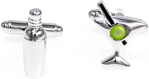 Martini and Shaker Mixed Drinks Pair Cufflinks in a Presentation Gift Box & Polishing Cloth...