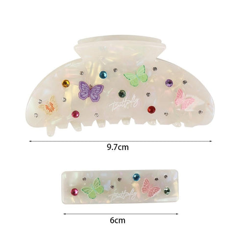2Pcs Women Hair Claw Retro Butterfly Rhinestone Hair Claw Clip Fashion Spring Clip Acetate Shark Clip for Girls Female Hair Accessories Hair Care ...