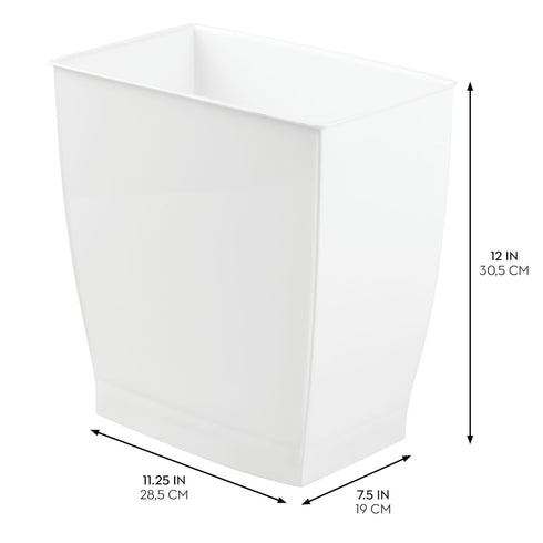 iDesign,Plastic Spa Rectangular Trash, Waste Basket Garbage Can for Bathroom, Bedroom, Home Office, Dorm, College, 2.5 Gallon, White...