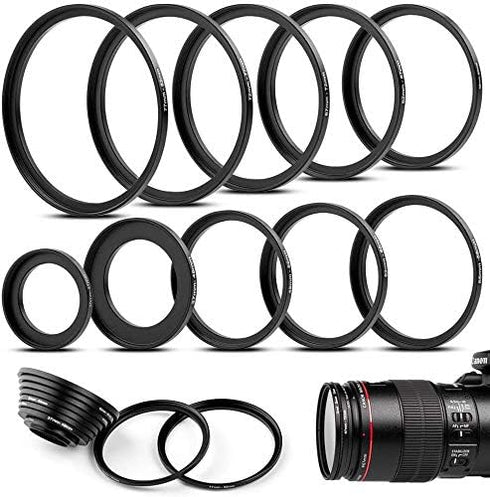10 Pieces Metal Step-Up Adapter Rings Kit Lens Filter Stepping Adapter Rings Set for DSLR Camera...