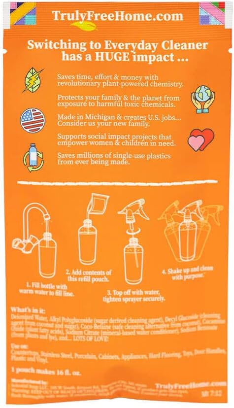 Everyday Cleaner - All Purpose Natural Cleaner Spray, Household Cleaning Supplies - 16oz Empty Spray Bottle, 2 Refills (3 oz each)...
