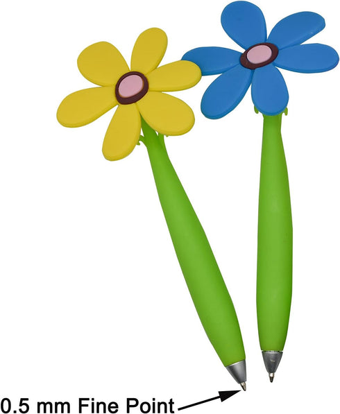 Maydahui 8PCS Flower Ballpoint Pens with Plant Pot Stand on Desk Set Cute Creative Design Colorful for Student Party Valentine's Day(Black and Blu...