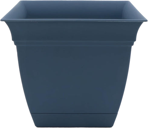 The HC Companies 10 Inch Eclipse Square Planter with Saucer - Indoor Outdoor Plant Pot for Flowers, Vegetables, and Herbs, Slate Blue...