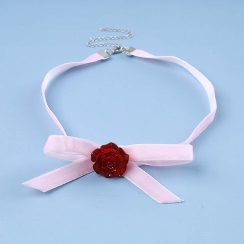 Gothic Black Velvet Choker Necklace Classic Red Rose Flower Choker 3D Resin Floral Collar Necklace Vintage Bow Flower Velvet Ribbon Choker Chain N...