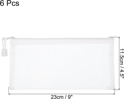 MECCANIXITY Mesh Zipper Bags, B6 Nylon Zip Pouch Pencil Case Storage Pockets for Travel Office Accessories, White Pack of 6...