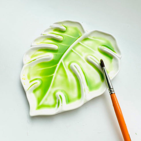 Porcelain Watercolor Palette 6.7in Monstera Leaf Artist Professional Ceramic Palette (Porcelain)...