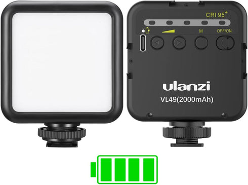 ULANZI VL49 2000mAh LED Video Light w 3 Cold Shoe, Rechargeable Soft Light Panel, Portable Photography Lighting for DJI OSMO Sony DSLR Canon Camer...