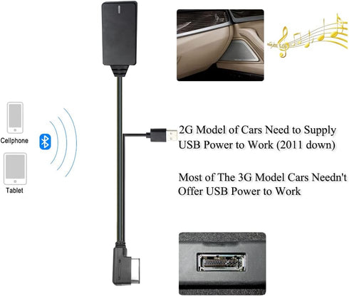 Bluetooth 5.0 Adapter Compatible with Audi A3 A4 A5 A6 A7 S3 S4 Q3 Q5 Q7 Volkswagen VW 2G 3G 3G+ AMI MMI Port Cable Music Play Connector Works wit...