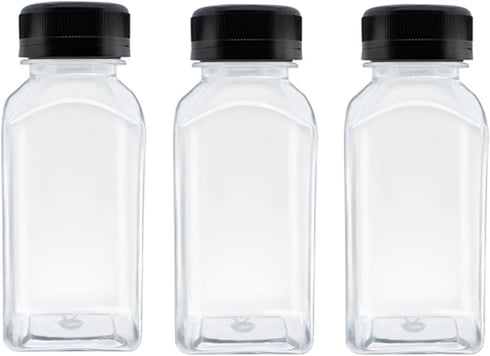 3 Pcs 8 Ounce Plastic Juice Bottles, Reusable Bulk Beverage Containers for Juice, Milk and Other Beverages, Black lid...