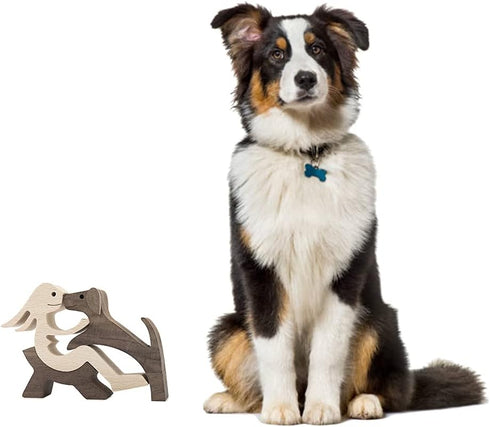 BOBO BIRD Wooden Dog Cat Family Statue, Handmade Wood Decoration, Cute Puppy, Kitty and People Statue Sculpture Ornament Collectible Figurine Craf...